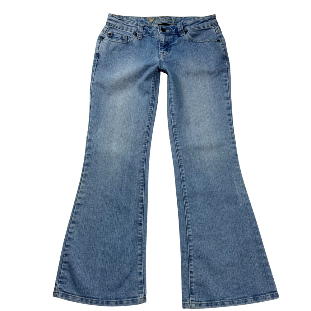 VTG Y2K Wet Seal Jeans Light Wash Ultra Low Rise Flare Leg Denim Size 5S